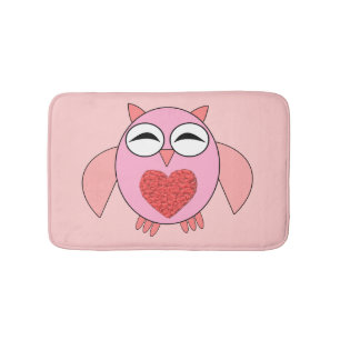 Pink Love Heart Owl Bath Mat