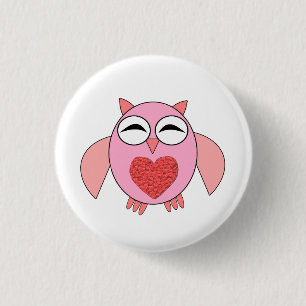 Pink Love Heart Owl Button