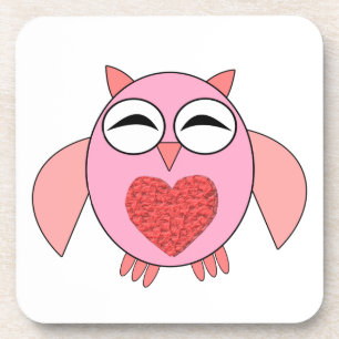 Pink Love Heart Owl Coaster
