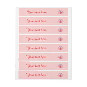 Pink Love Heart Owl Customisable Labels