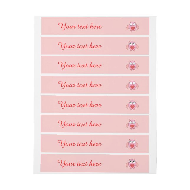 Pink Love Heart Owl Customisable Labels (Sheet)