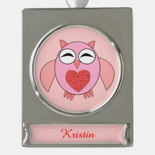 Pink Love Heart Owl Customisable Ornament