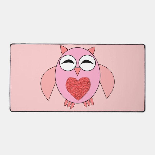 Pink Love Heart Owl Desk Mat (Front)