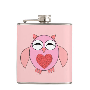 Pink Love Heart Owl Flask