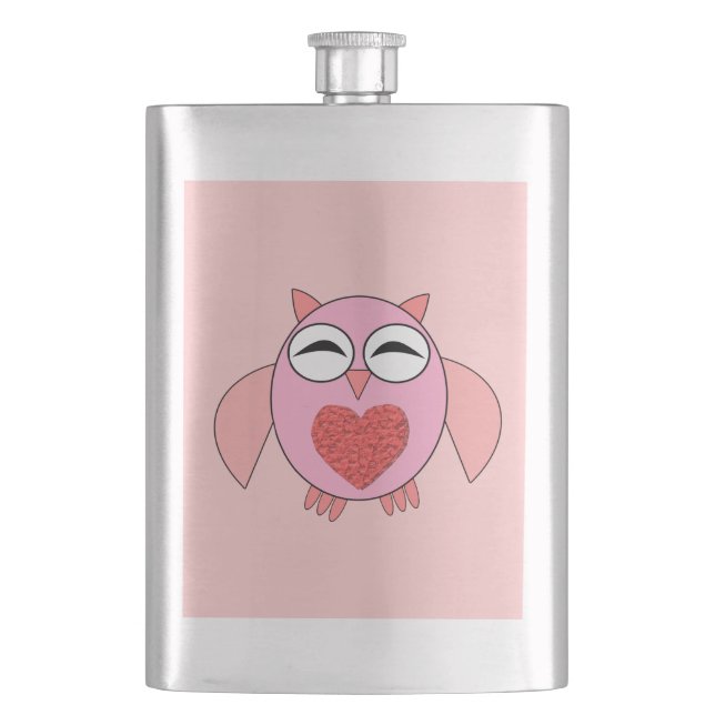 Pink Love Heart Owl Flasks (Front)