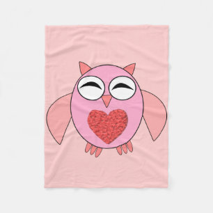 Pink Love Heart Owl Fleece Blanket