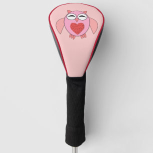 Pink Love Heart Owl Golf Driver Cover