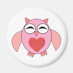 Pink Love Heart Owl Magnet