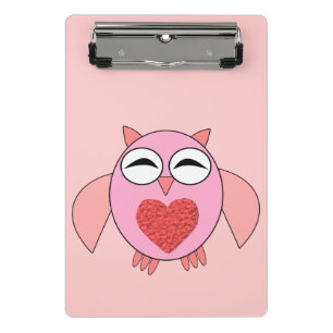 Pink Love Heart Owl Mini Clipboard