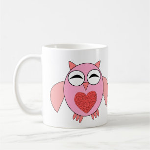 Pink Love Heart Owl Mug