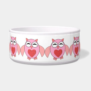 Pink Love Heart Owl Pet Bowl