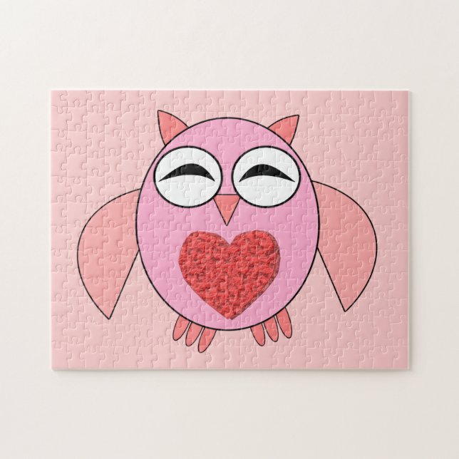 Pink Love Heart Owl Puzzle (Horizontal)