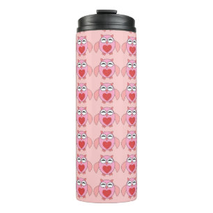 Pink Love Heart Owl Thermal Tumbler