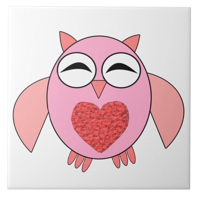 Pink Love Heart Owl Tile (Front)