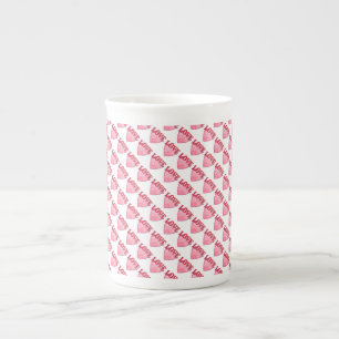 Pink Love Heart Pattern Bone China Mug