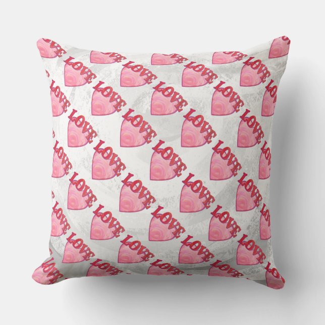 Pink Love Heart Pattern Cushion (Front)