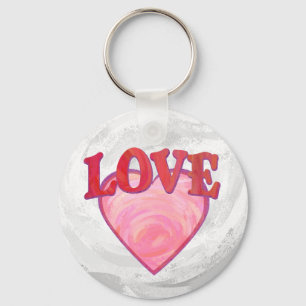 Pink Love Heart Pattern Key Ring