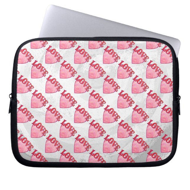 Pink Love Heart Pattern Laptop Sleeve (Front)