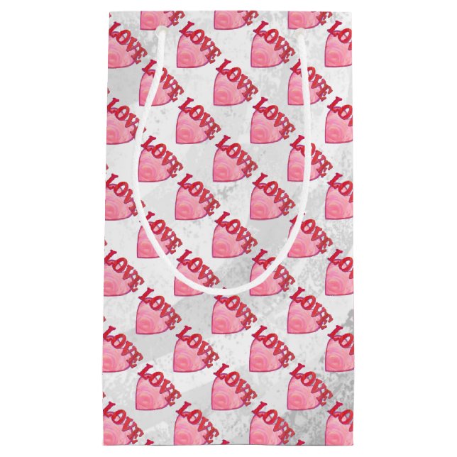 Pink Love Heart Pattern Small Gift Bag (Front)