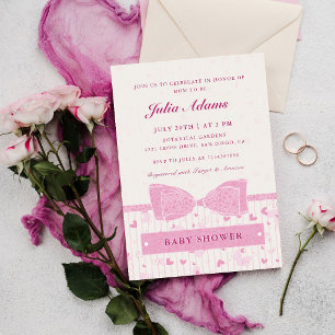 Pink Love Heart Ribbon Bow Baby shower Invitation