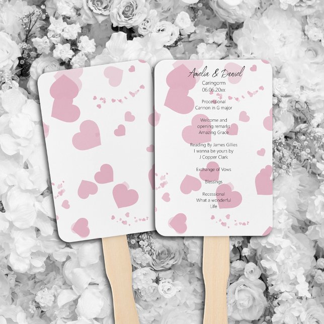 Pink Love Heart  Wedding Ceremony Program Hand Fan (Creator Uploaded)