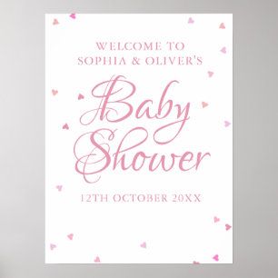 Pink Love Hearts Baby Girl Shower Welcome Sign