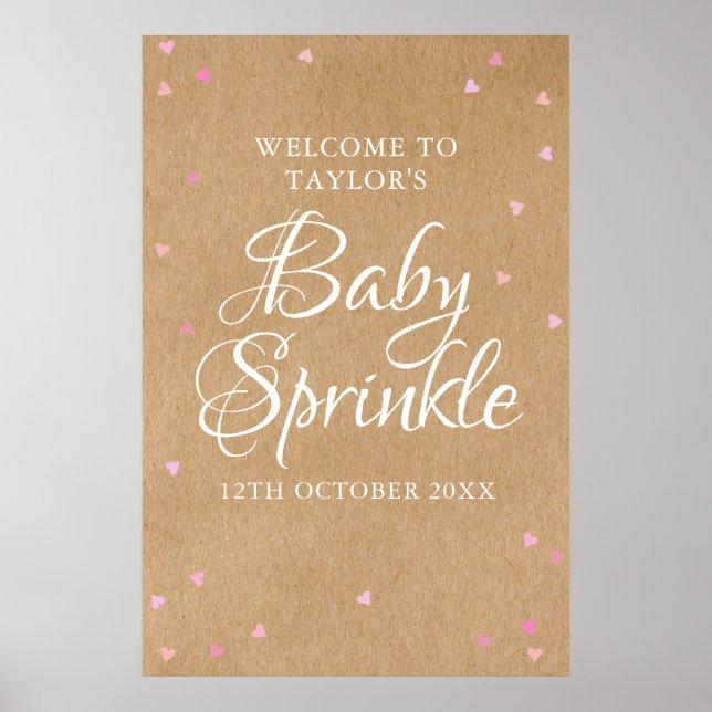 Pink Love Hearts Baby Girl Sprinkle Welcome Sign (Front)