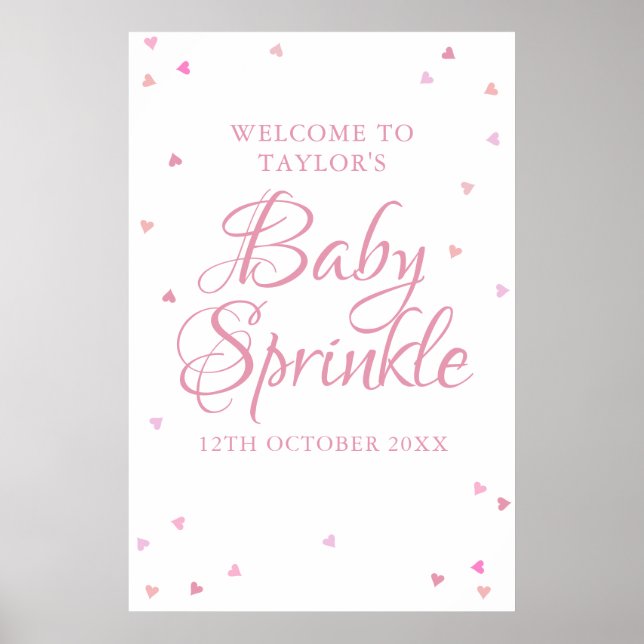 Pink Love Hearts Baby Girl Sprinkle Welcome Sign (Front)