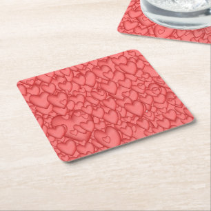 Pink Love Hearts Decorative Square Paper Coaster