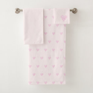 Pink Love Hearts Pattern Bath Towel Set