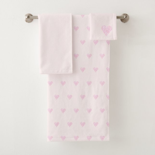 Pink Love Hearts Pattern Bath Towel Set (Insitu)