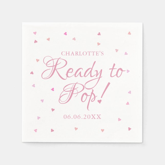 Pink Love Hearts Ready To Pop Baby Shower Napkin (Front)