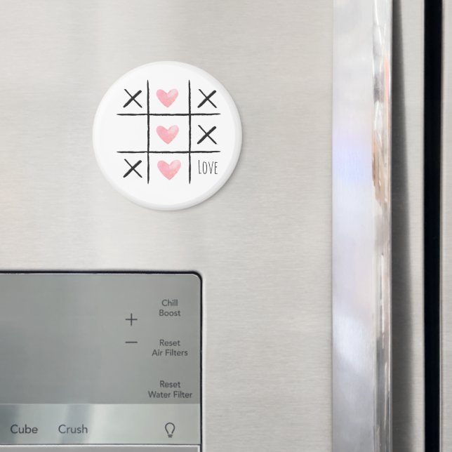 Pink Love Hearts Tic Tac Toe Magnet (In Situ (Fridge))