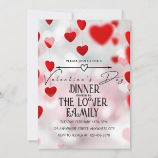 Pink Love Hearts Valentine's Day Party  Invitation