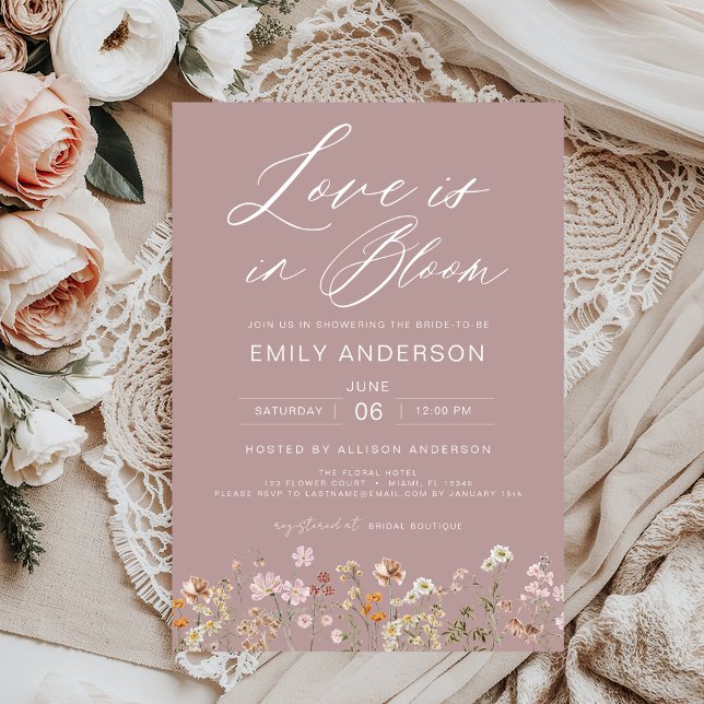 Pink Love is in Bloom Wildflower Bridal Shower Invitation (Creator Uploaded)