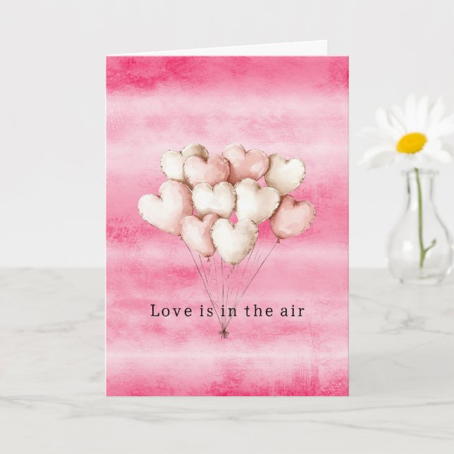Pink Love is in the air heart balloons Valentine Card (Small Plant)