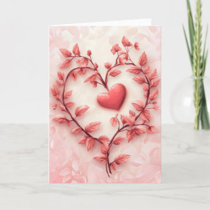 Pink Love Leaves Heart Holiday Card