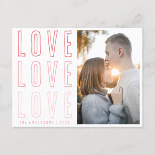 Pink Love Love Love Valentine's Family Photo Holiday Postcard