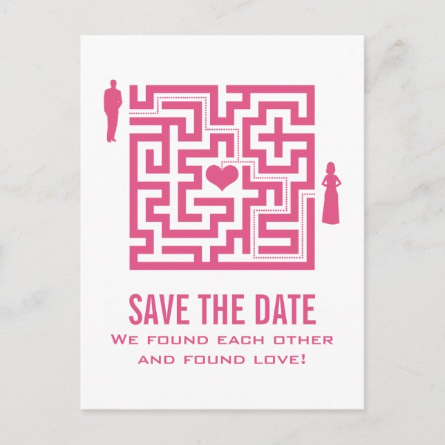 Pink Love Maze Save the Date Postcard (Front)