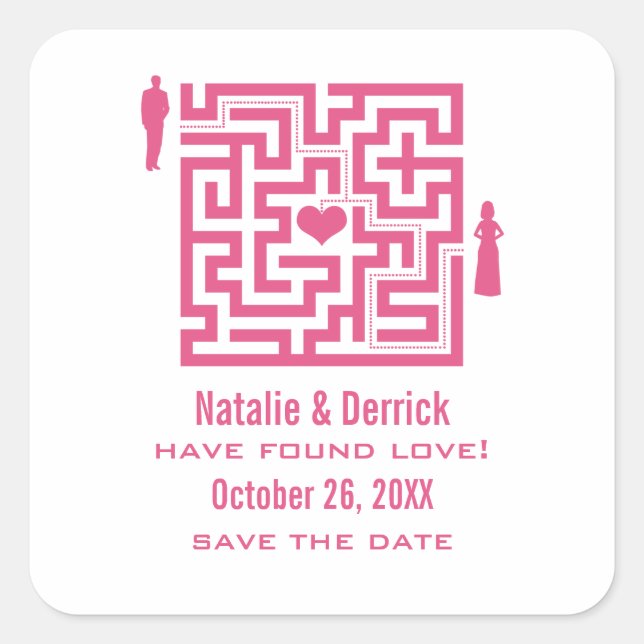 Pink Love Maze Save the Date Stickers (Front)