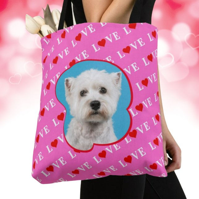 Pink LOVE Modern Elegant Custom Photo Tote Bag (Creator Uploaded)