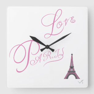Pink-Love-Paris-Eiffel-Tower-Unique Square Wall Clock