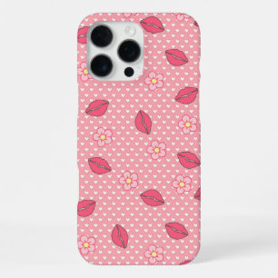 Pink Love Pattern with Lips and Flowers. iPhone 16 Pro Max Case