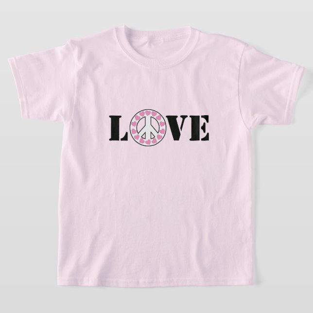 Pink Love & Peace Sign Hearts T-Shirt (Laydown)