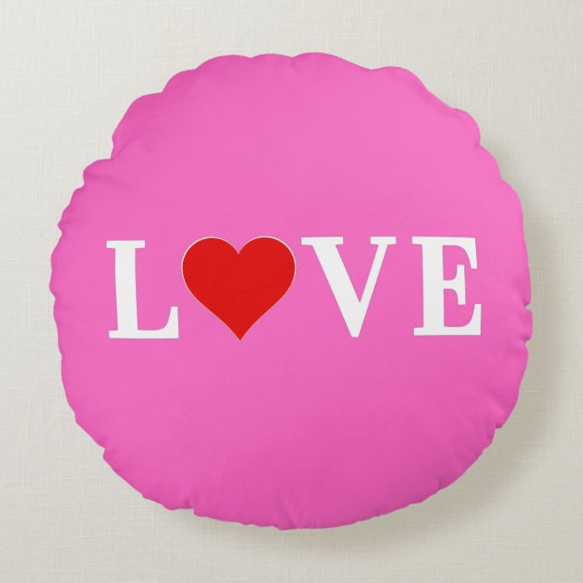 Pink LOVE Romantic Elegant Round Cushion (Front)
