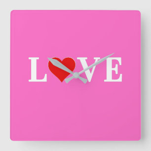 Pink Love Romantic Elegant Square Wall Clock