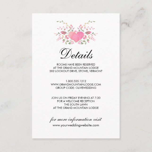 Pink Love | Rustic Wedding Details Enclosure Card (Front)