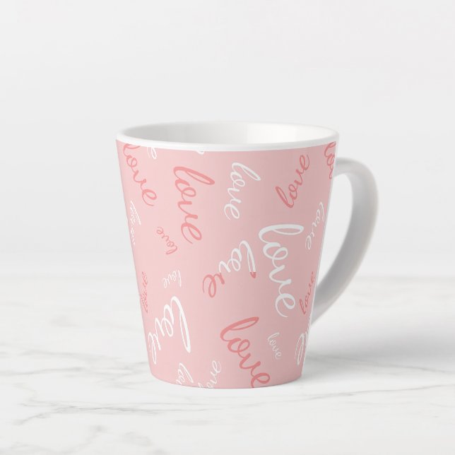 Pink Love Script Handwritten Typography Romantic Latte Mug (Right Angle)