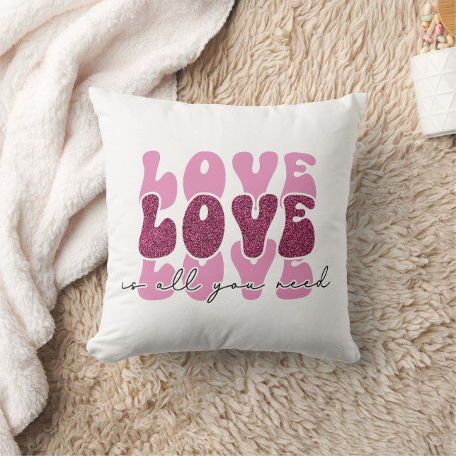 Pink "Love" Stacked Bubble Font Cushion (Blanket)