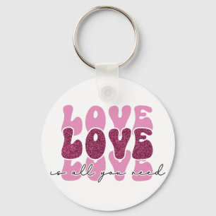 Pink "Love" Stacked Bubble Font Key Ring